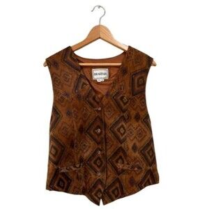 BRAEFAIR Vintage Women’s Leather Vest Aztec Southwestern Style Size 16
